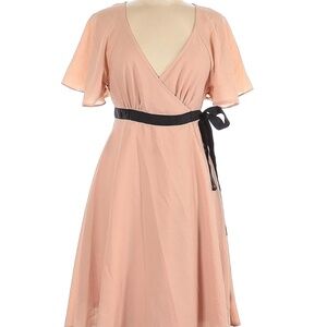 H & M Blush pink wrap dress with black ribbon tie, size 2